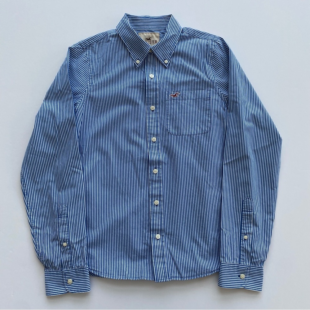 Hollister Shirt Men’s XL Blue White Striped Button Up Long Sleeve